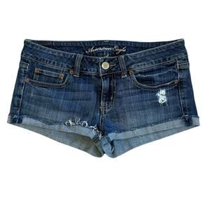 American Eagle Outfitters Micro Mini Y2K Low Rise Blue Jean Shorts Size 8 Summer